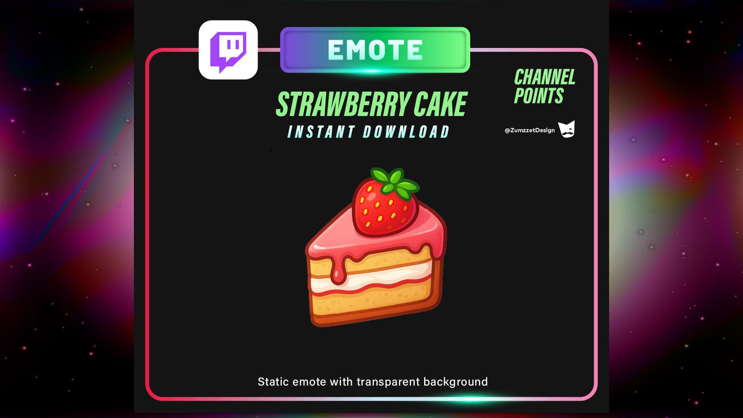STATIC Strawberry Cake Emote and Channel Point for Twitch, Streamer, Dessert Emote, Sweets Emote