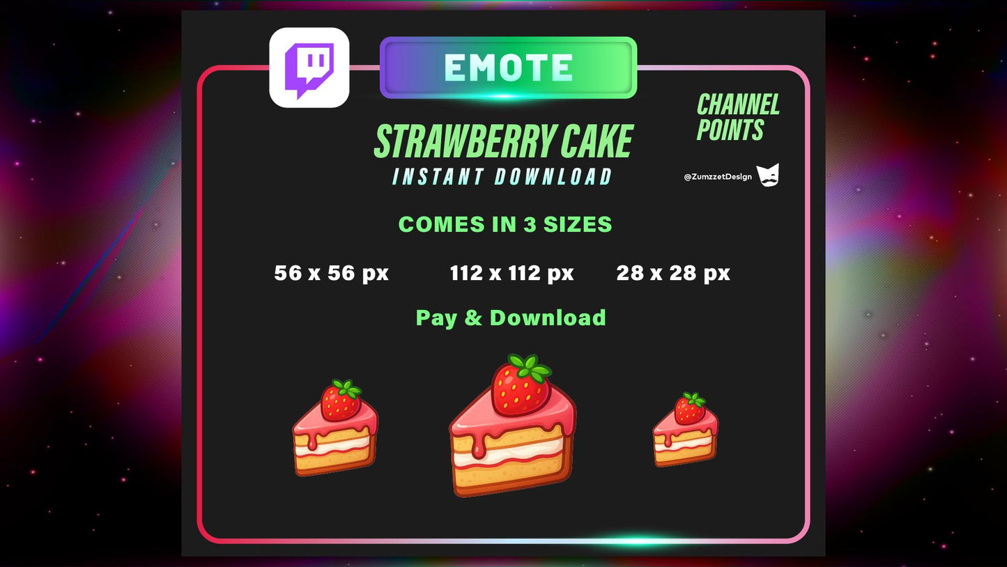 STATIC Strawberry Cake Emote and Channel Point for Twitch, Streamer, Dessert Emote, Sweets Emote