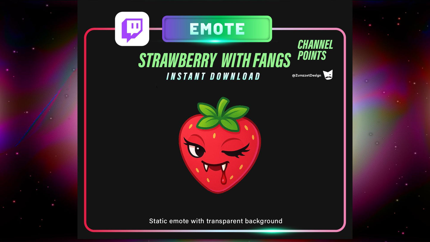 STATIC Strawberry with Fangs Emote and Channel Point for Twitch, Streamer, Halloween Emote, Horror Emote