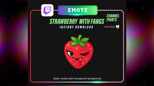 STATIC Strawberry with Fangs Emote and Channel Point for Twitch, Streamer, Halloween Emote, Horror Emote