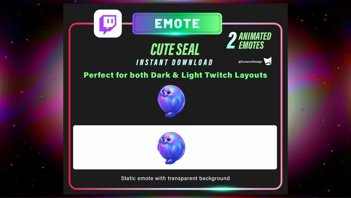 ANIMATED Seal t Emote for Twitch, Streamer, Gaming, Streaming, Stream Emotes, Glowing Emote, Music Emote, Animal Emote