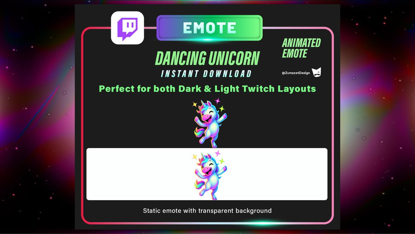 ANIMATED Rave Dancing Unicorn Emote for Twitch, Streamer, Gaming, Streaming, Stream Emotes, Glowing Emote, Music Emote