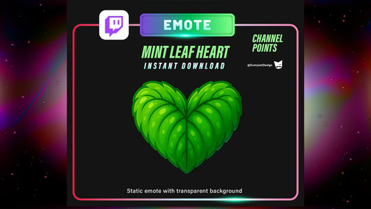 Static Mint Leaf Heart Twitch Channel Point Emote – Static PNG for Nature Vibes, Eco Love & Green Stream Themes