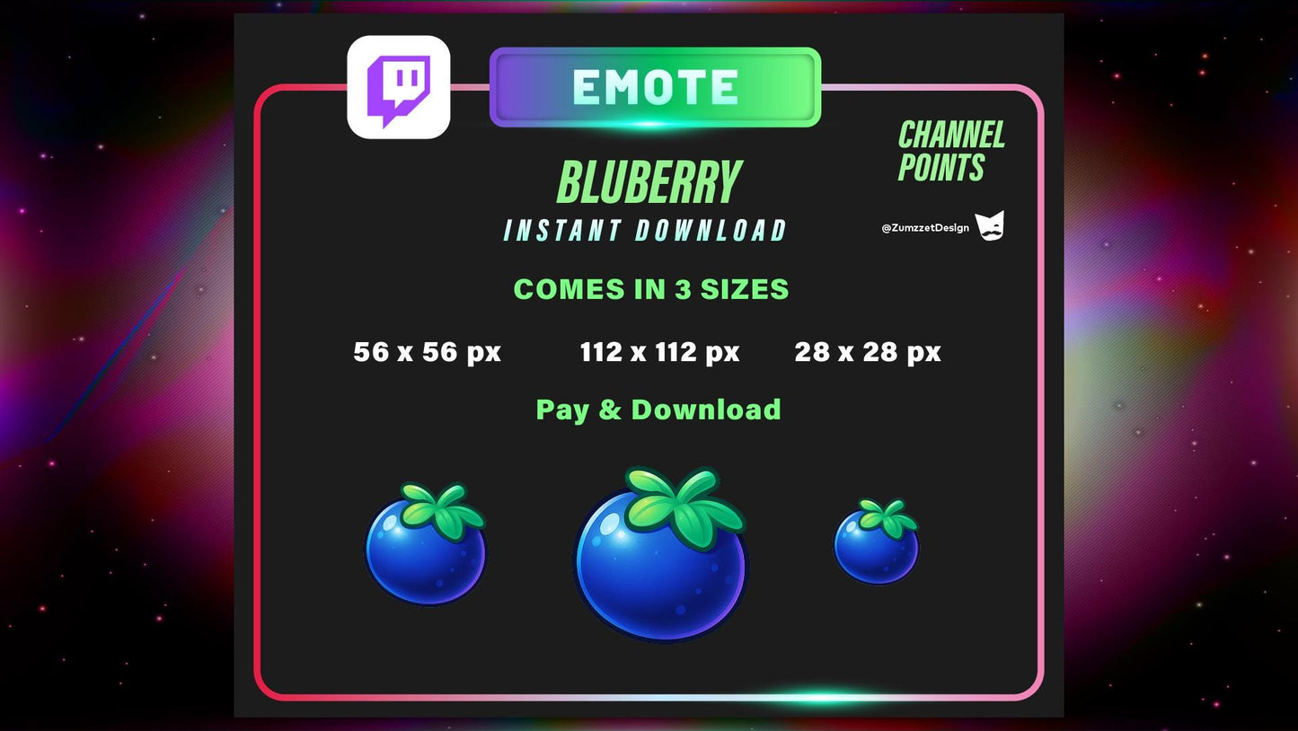 STATIC BluBerry Emote and Channel Point for Twitch, Streamer, Fruit Emote, Food Emote