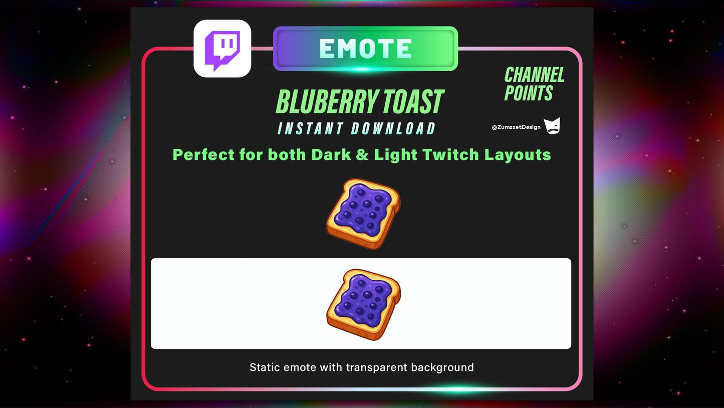 STATIC BluBerry Toast and Channel Point for Twitch, Streamer, Bread Emote, Food Emote