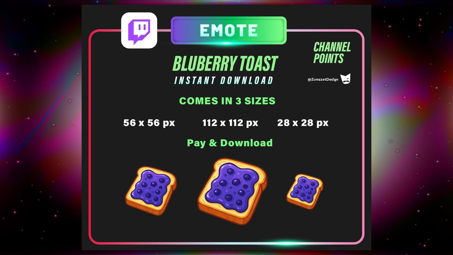 STATIC BluBerry Toast and Channel Point for Twitch, Streamer, Bread Emote, Food Emote