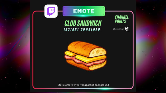 STATIC Club Sandwich Emote and Channel Point for Twitch, Streamer, Fast Food Emote