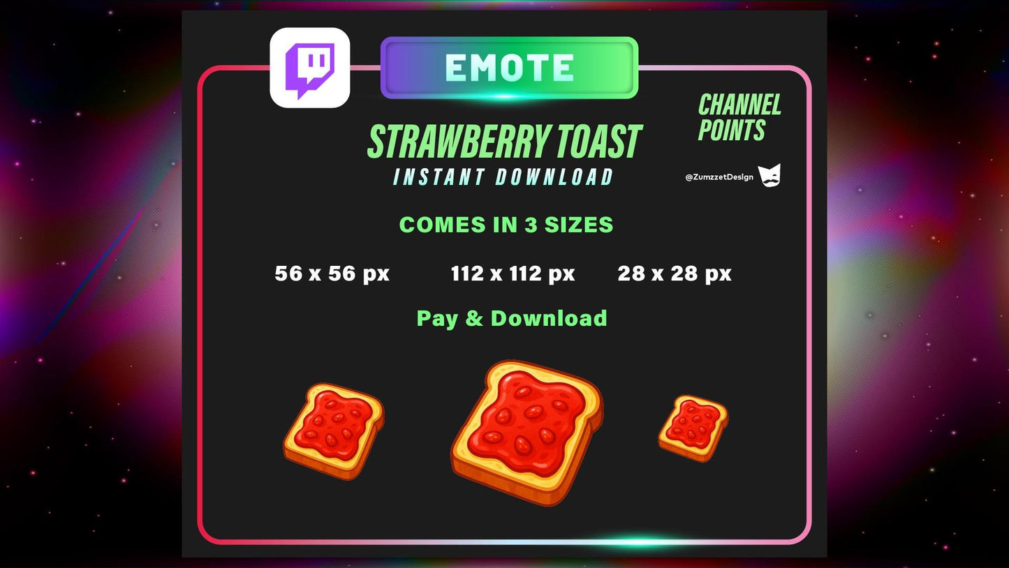STATIC Strawberry Toast and Channel Point for Twitch, Streamer, Bread Emote, Food Emote