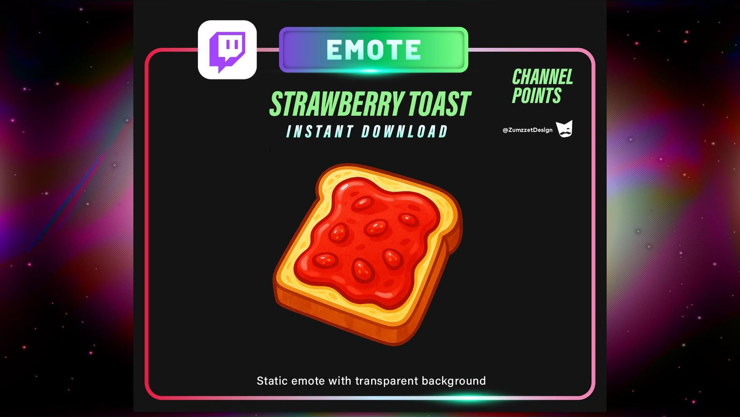 STATIC Strawberry Toast and Channel Point for Twitch, Streamer, Bread Emote, Food Emote