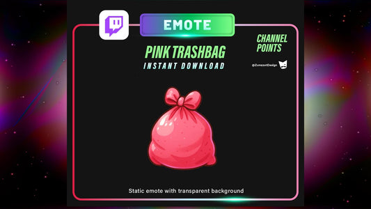 STATIC Pink Bow Trashbag Emote and Channel Points for Twitch, Streamer, Cute Emote