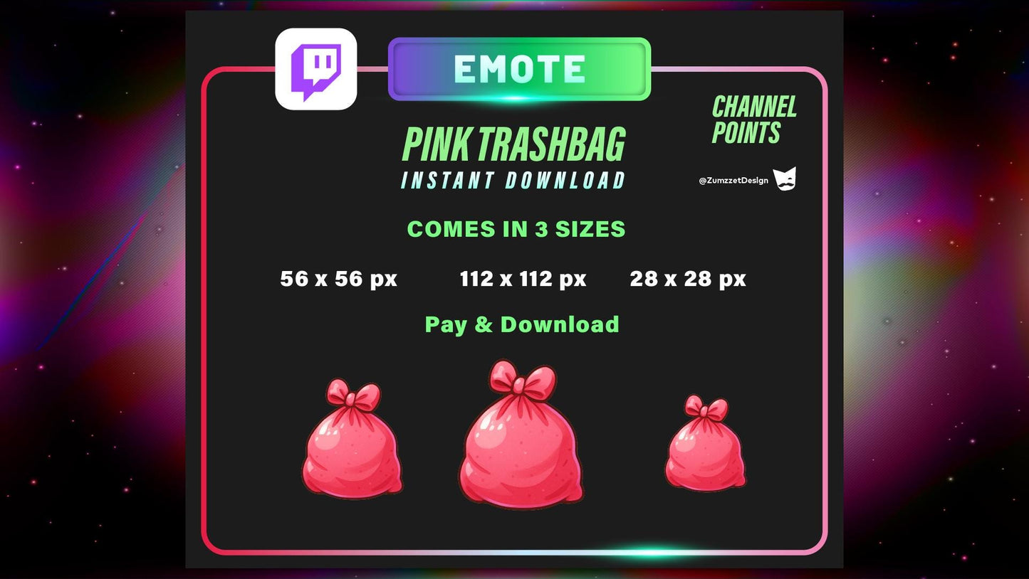 STATIC Pink Bow Trashbag Emote and Channel Points for Twitch, Streamer, Cute Emote