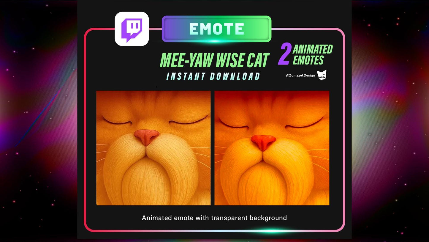 ANIMATED Wise Monk Cat Twitch Emote Pack ,2 Animated Emotes,  Zen Meditative Cat Emote Streamers Instant Download