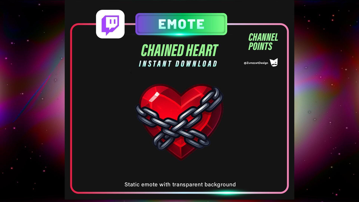 STATIC Chained Heart Emote and Channel Point for Twitch, Streamer, Halloween Emote, Horror Emote