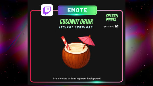 STATIC Coconut Drink Emote and Channel Point for Twitch, Streamer, Summer Emote, Drinks Emote