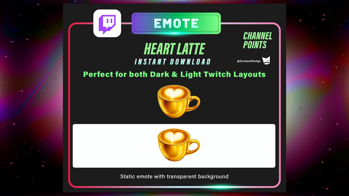 STATIC Golden Heart Latte Emote and Channel Point for Twitch, Streamer, Summer Emote, Drinks Emote