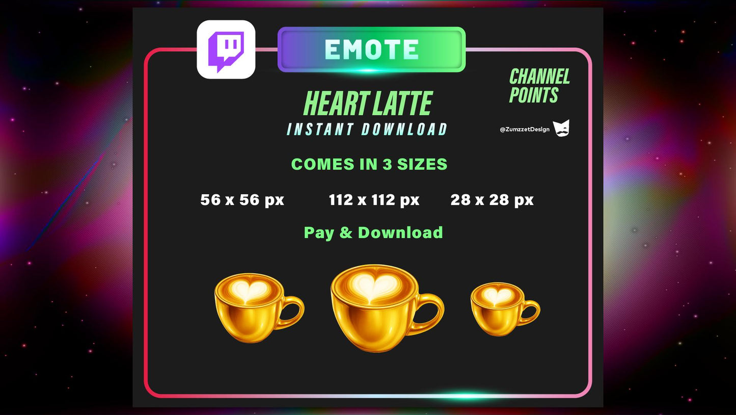 STATIC Golden Heart Latte Emote and Channel Point for Twitch, Streamer, Summer Emote, Drinks Emote