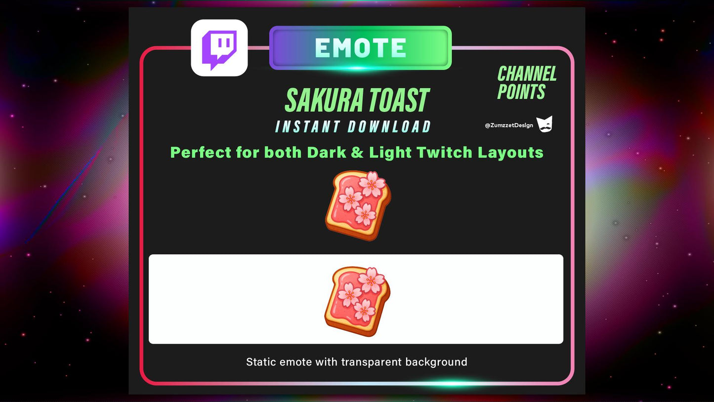 STATIC Sakura Pink Toast and Channel Point for Twitch, Streamer, Bread Emote, Food Emote
