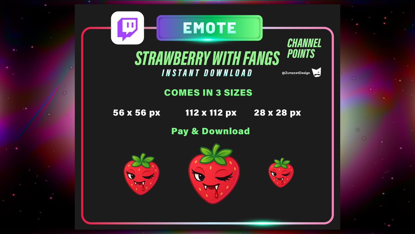 STATIC Strawberry with Fangs Emote and Channel Point for Twitch, Streamer, Halloween Emote, Horror Emote
