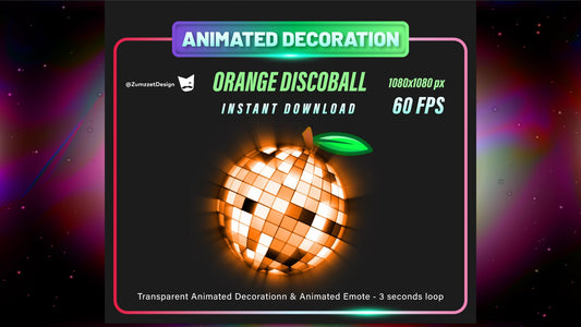 ANIMATED DECORATION Orange Fruit Disco Ball or Twitch, Streamer, Party Emote, Stream Emote, Fruit Emote