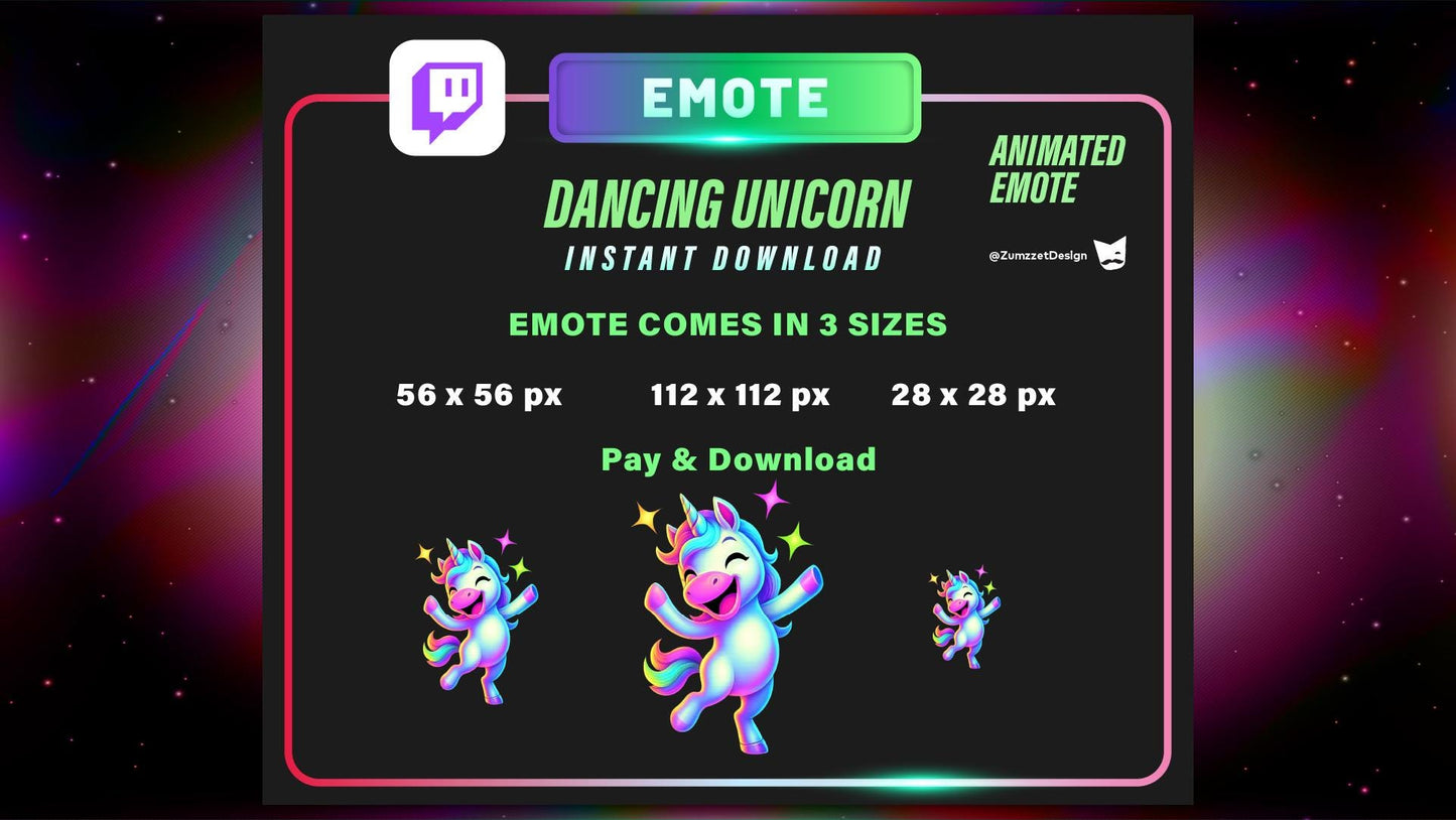 ANIMATED Rave Dancing Unicorn Emote for Twitch, Streamer, Gaming, Streaming, Stream Emotes, Glowing Emote, Music Emote