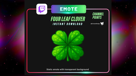 STATIC Lucky Clover Twitch Channel Point Emote – 4-Leaf Static PNG for Good Vibes & Streamer Rewards