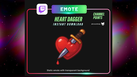 STATIC Dagger in Heart Emote and Channel Point for Twitch,  Static Sad Love Emote PNG for Drama, Betrayal & Edgy Reactions
