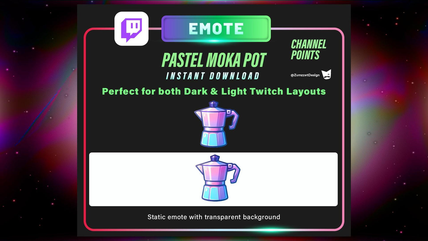 STATIC Pastel Moka Pot Barista  Channel Point Emote Static for Twitch,  Static PNG for Chill Vibes, Caffeine Boost & Cozy Streams