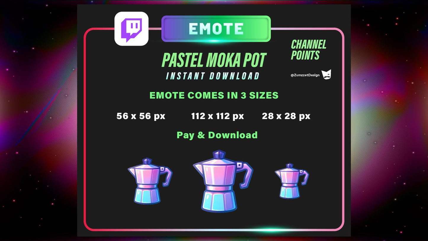 STATIC Pastel Moka Pot Barista  Channel Point Emote Static for Twitch,  Static PNG for Chill Vibes, Caffeine Boost & Cozy Streams
