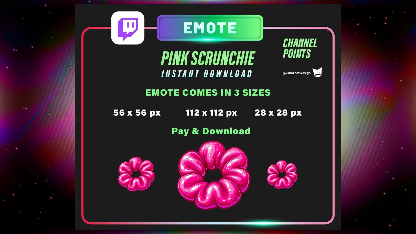 STATIC Pink Scrunchy and Channel Point for Twitch, Streamer, Beauty Emote, Girly Emote