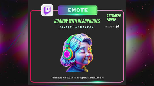 ANIMATED Headphones Granny Emote for Twitch, Streamer, Gaming, Streaming, Stream Emotes, Gamer Emote, Glowing Emote