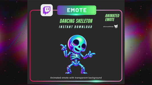 ANIMATED Rave Dancing Skeleton Emote for Twitch, Streamer, Gaming, Streaming, Stream Emotes, Glowing Emote, Music Emote