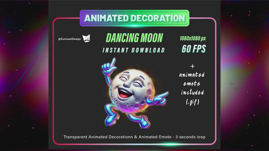 ANIMATED EMOTE & DECORATION  Neon Dancing Moon for Twitch, Streaming,  Stream Emotes, Music Emotes, Glowing Emote, Dancing Emote