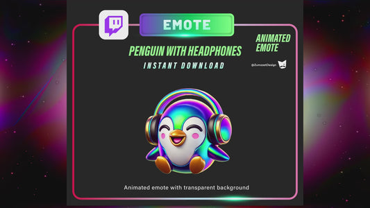 ANIMATED Techno Rave Penguin Emote for Twitch, Streamer, Gaming, Streaming, Stream Emotes, Headphone Emote, Music Emotes, Rave Emote Twitch