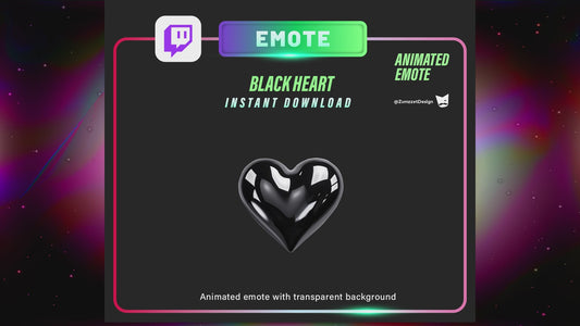 ANIMATED Black Glossy Heart for Twitch, Gaming, Streaming, Stream Emotes, Love Emote,