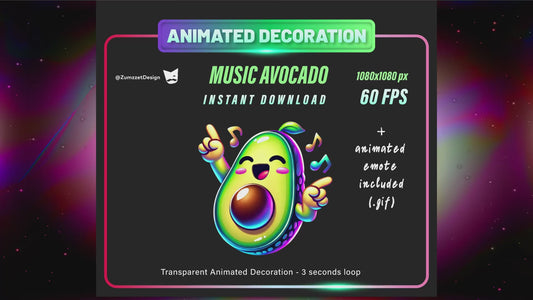 ANIMATED DECORATION and EMOTE Dancing Avocado for Twitch, Techno Emote, Stream Emotes, Glowing Emote, Music Emote, Streaming Assets